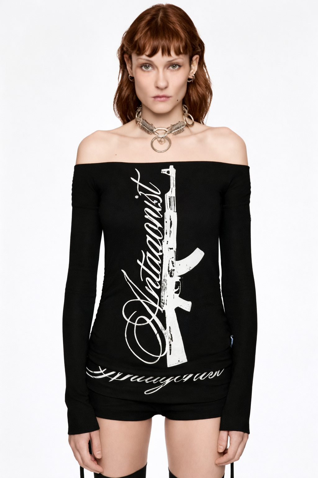 Outlaw Script Off-Shoulder Top