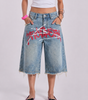 Riot Tag Graffiti Baggy Denim Jorts in Light Wash
