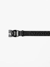 Midnight Studded Logo Buckle Belt in Black