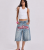 Riot Tag Graffiti Baggy Denim Jorts in Light Wash