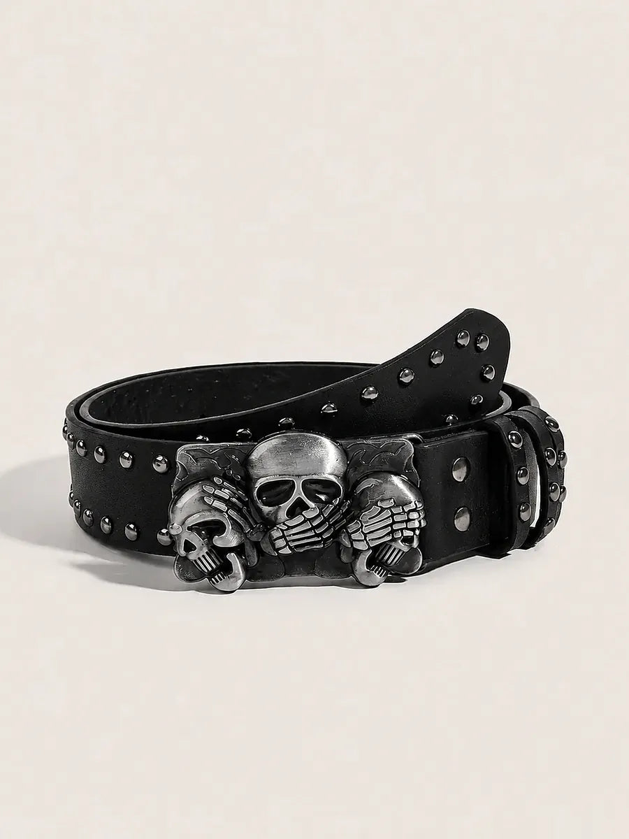 Y2K Studded Belt Skull Buckle Design Black Gothic — Three Wise Skulls
