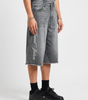 Lost Signal Rhinestone Baggy Denim Jorts in Grey Wash