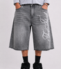 Lost Signal Rhinestone Baggy Denim Jorts in Grey Wash