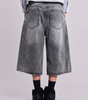 Lost Signal Rhinestone Baggy Denim Jorts in Grey Wash
