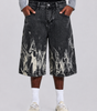 Ash Flame Graphic Baggy Denim Jorts in Black Wash