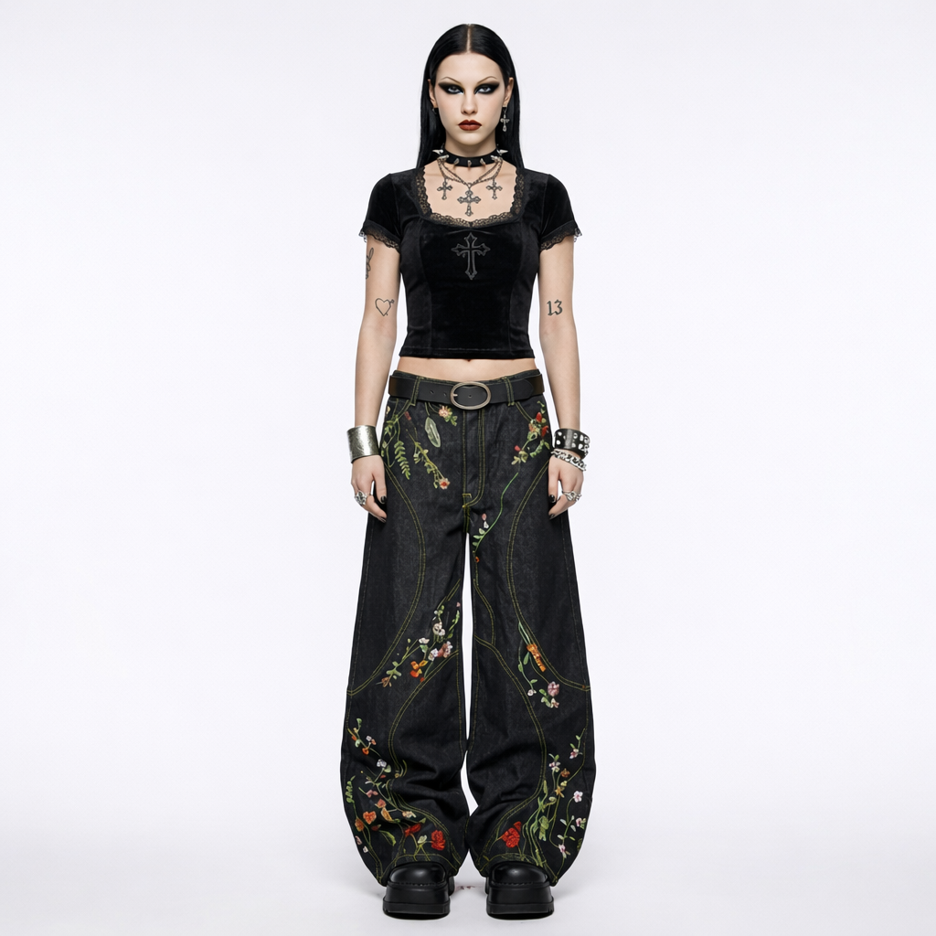 Midnight Bloom Baggy Jeans