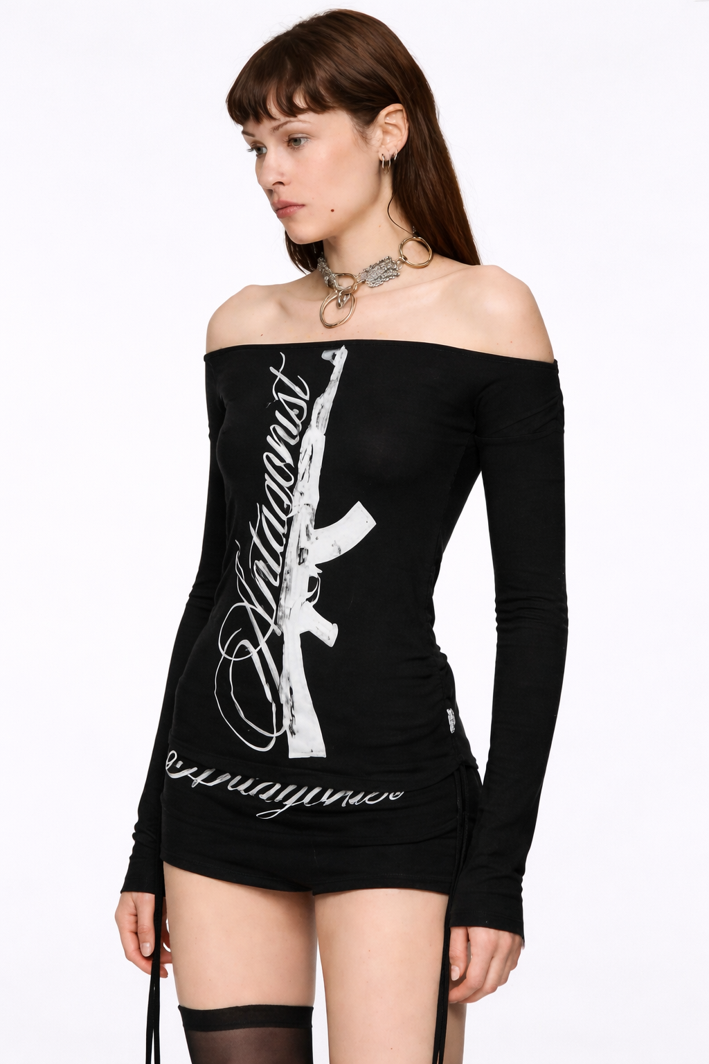 Outlaw Script Off-Shoulder Top