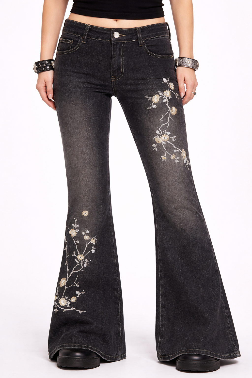 Midnight Blossom Flared Jeans