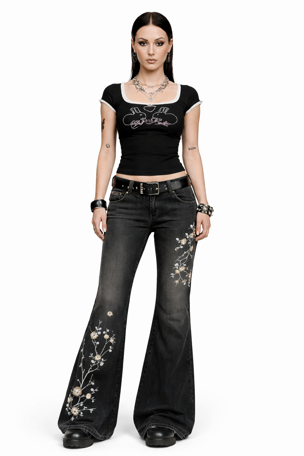 Midnight Blossom Flared Jeans