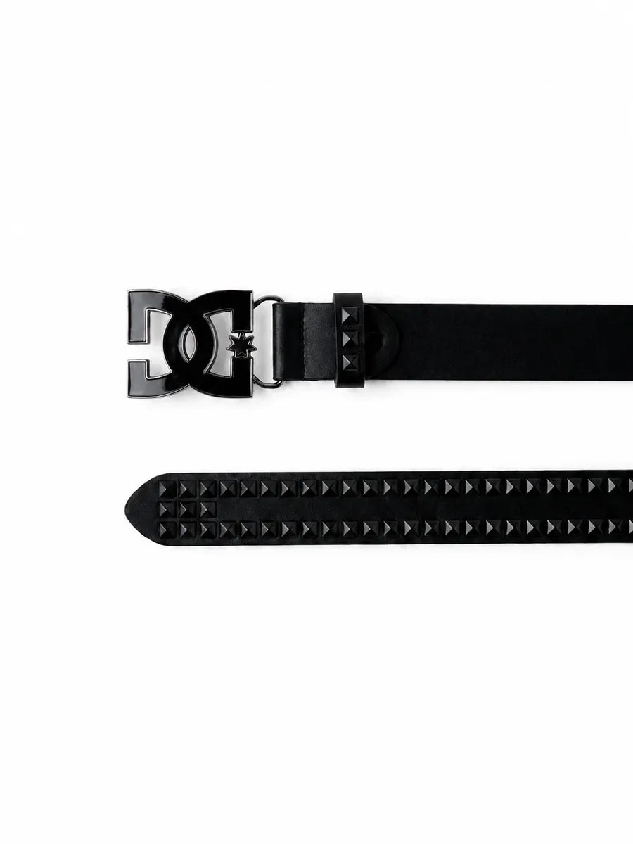 Midnight Studded Logo Buckle Belt in Black