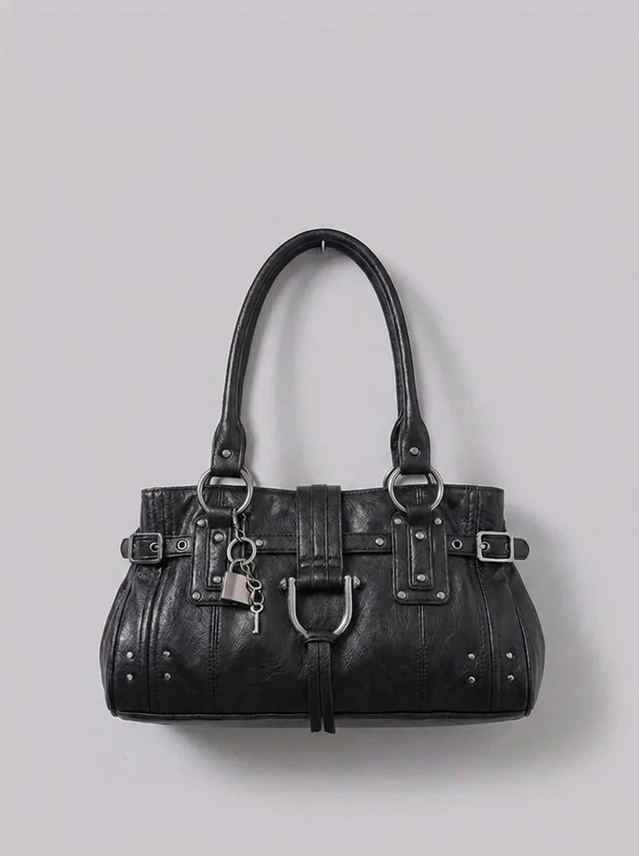 Y2K Underarm Tote Bag Rivet Lock Head Design Streetwear — Riot Rivet Lock Head