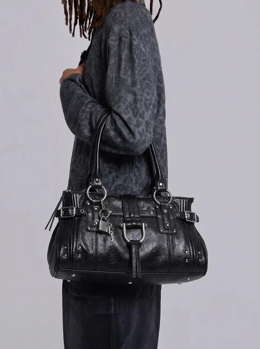 Y2K Underarm Tote Bag Rivet Lock Head Design Streetwear — Riot Rivet Lock Head