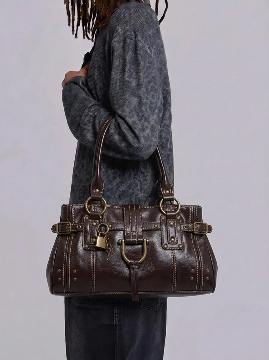 Y2K Underarm Tote Bag Rivet Lock Head Design Streetwear — Riot Rivet Lock Head