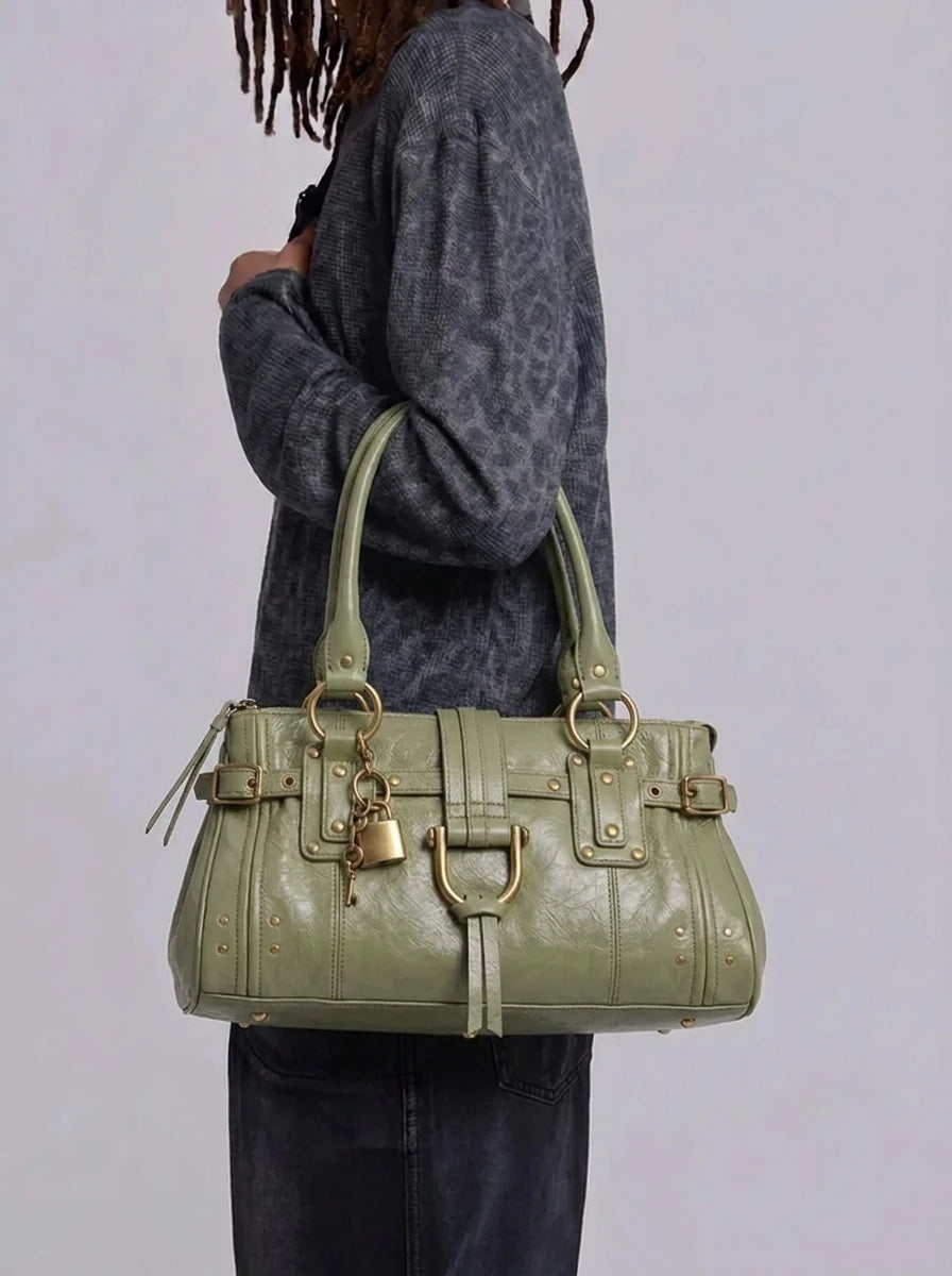 Y2K Underarm Tote Bag Rivet Lock Head Design Streetwear — Riot Rivet Lock Head