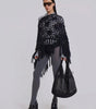 Y2K Hobo Shoulder Bag Punk Rivet Mesh Large Capacity Black Streetwear — Riot Punk Rivet Mesh
