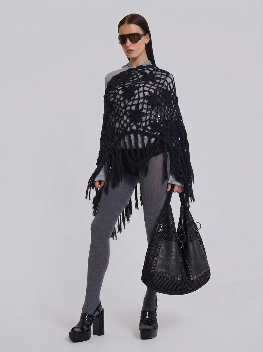 Y2K Hobo Shoulder Bag Punk Rivet Mesh Large Capacity Black Streetwear — Riot Punk Rivet Mesh