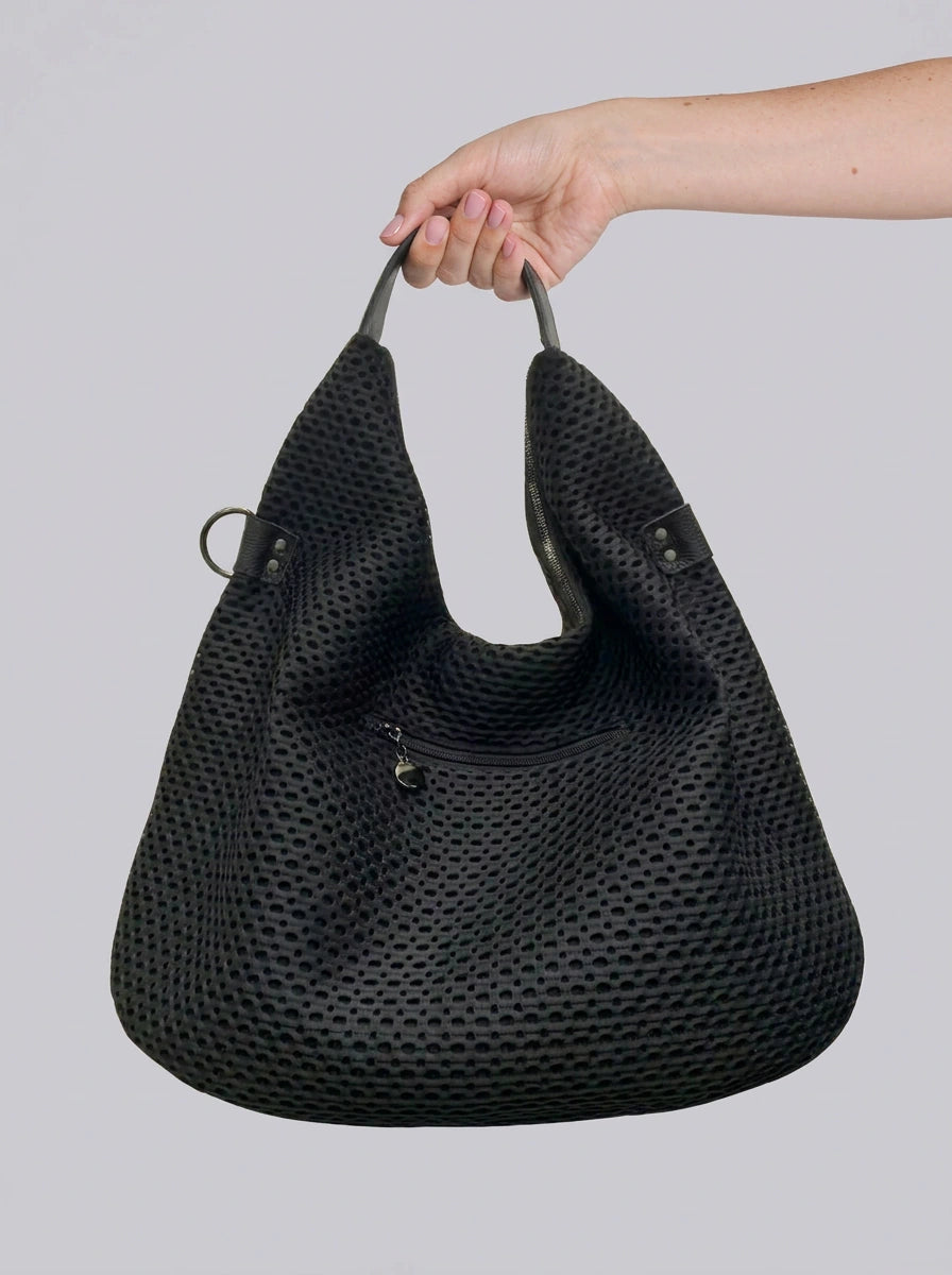 Y2K Hobo Shoulder Bag Punk Rivet Mesh Large Capacity Black Streetwear — Riot Punk Rivet Mesh