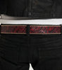Y2K Faux Leather Belt Western Carved Floral Buckle Burgundy Streetwear — Vintage Western Carved Floral