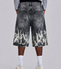 Ash Flame Graphic Baggy Denim Jorts in Black Wash