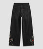 Midnight Bloom Floral Embroidered Baggy Jeans in Black Wash