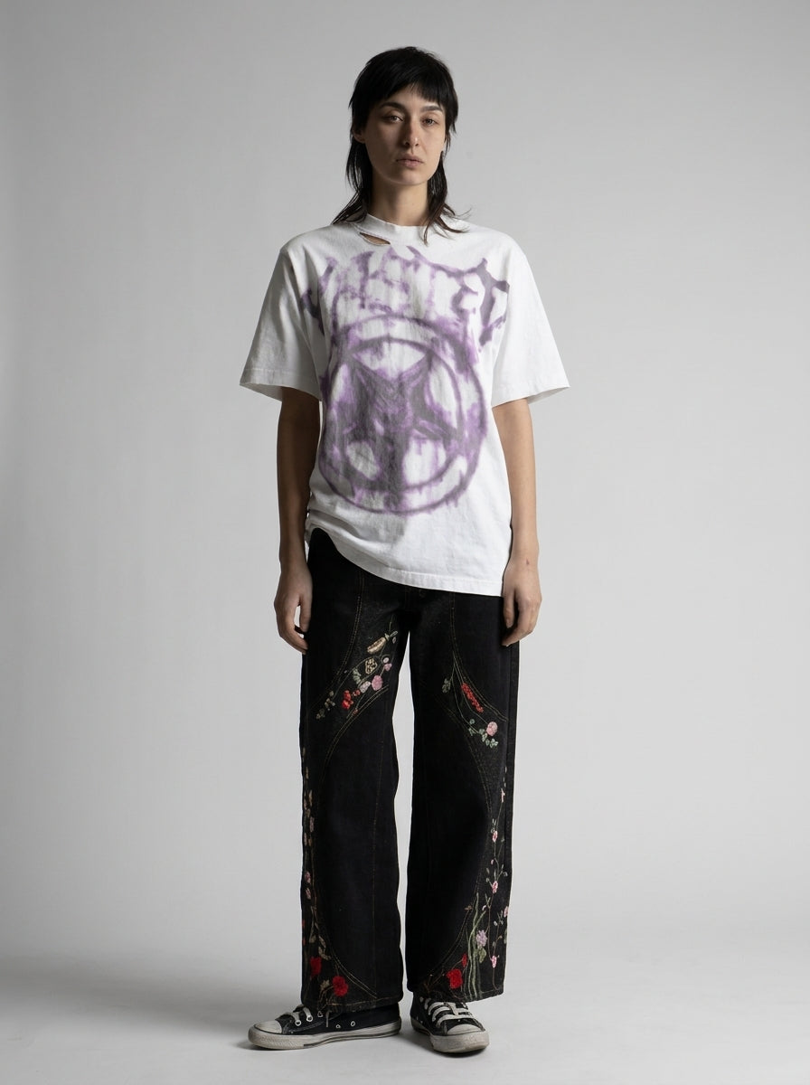 Midnight Bloom Floral Embroidered Baggy Jeans in Black Wash
