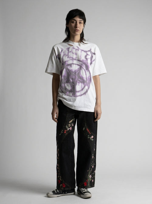 Y2K Baggy Jeans Floral Embroidered Print Black Wash Streetwear — Midnight Bloom