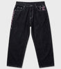 Sakura Cherry Blossom Embroidered Baggy Jeans in Black Wash