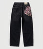 Sakura Cherry Blossom Embroidered Baggy Jeans in Black Wash