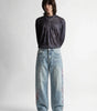 Sakura Chaos Cherry Blossom Embroidered Straight Leg Jeans in Washed Light Blue