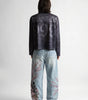 Sakura Chaos Cherry Blossom Embroidered Straight Leg Jeans in Washed Light Blue