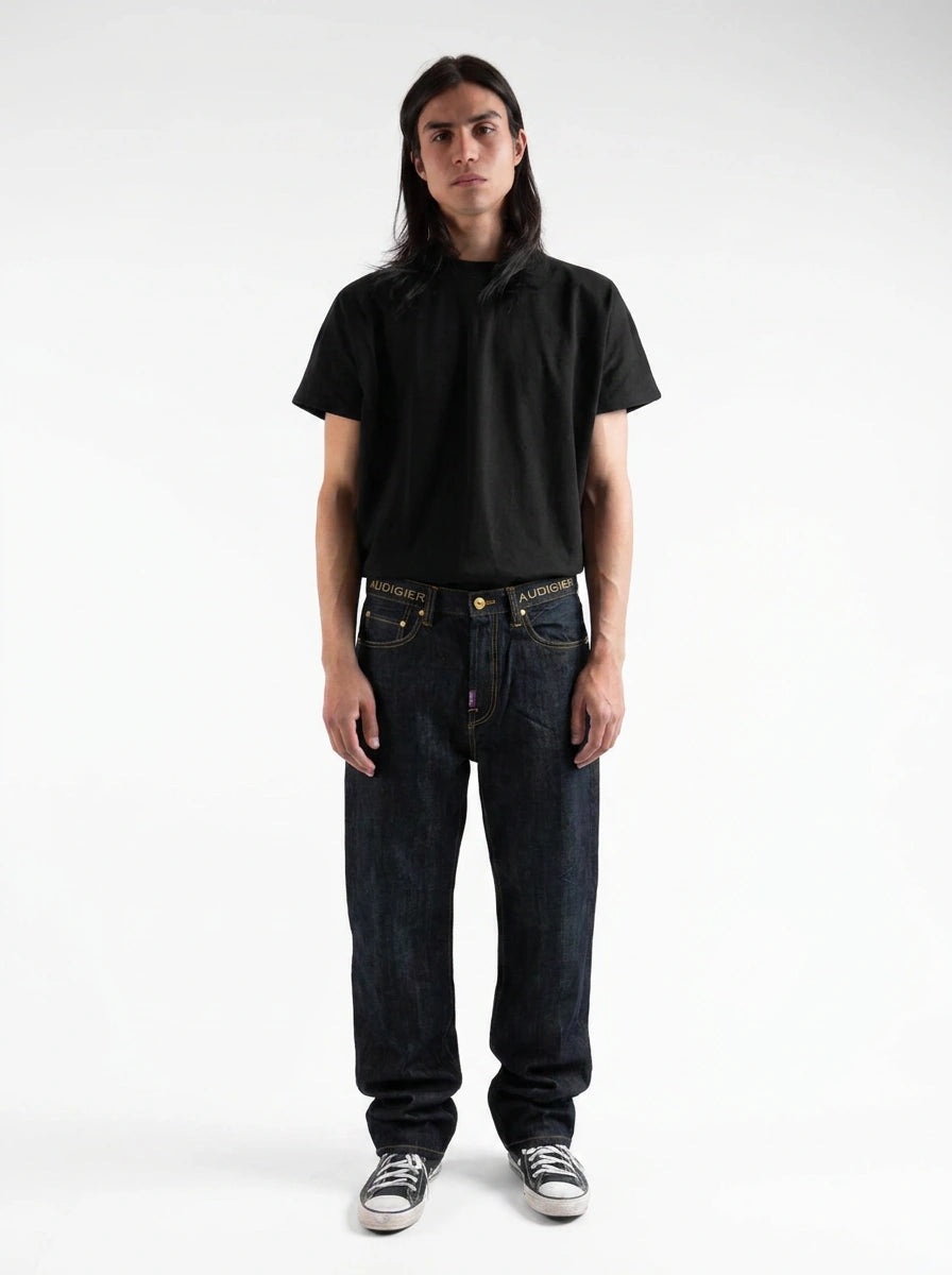 Phantom Liberty Statue Graphic Wide Leg Jeans in Dark Black Wash