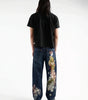Sakura Floral Embroidered Baggy Jeans in Dark Blue Wash