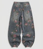 Sakura Bloom Floral Print Baggy Jeans in Washed Blue