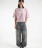 Sakura Bloom Floral Print Baggy Jeans in Washed Blue