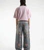 Sakura Bloom Floral Print Baggy Jeans in Washed Blue
