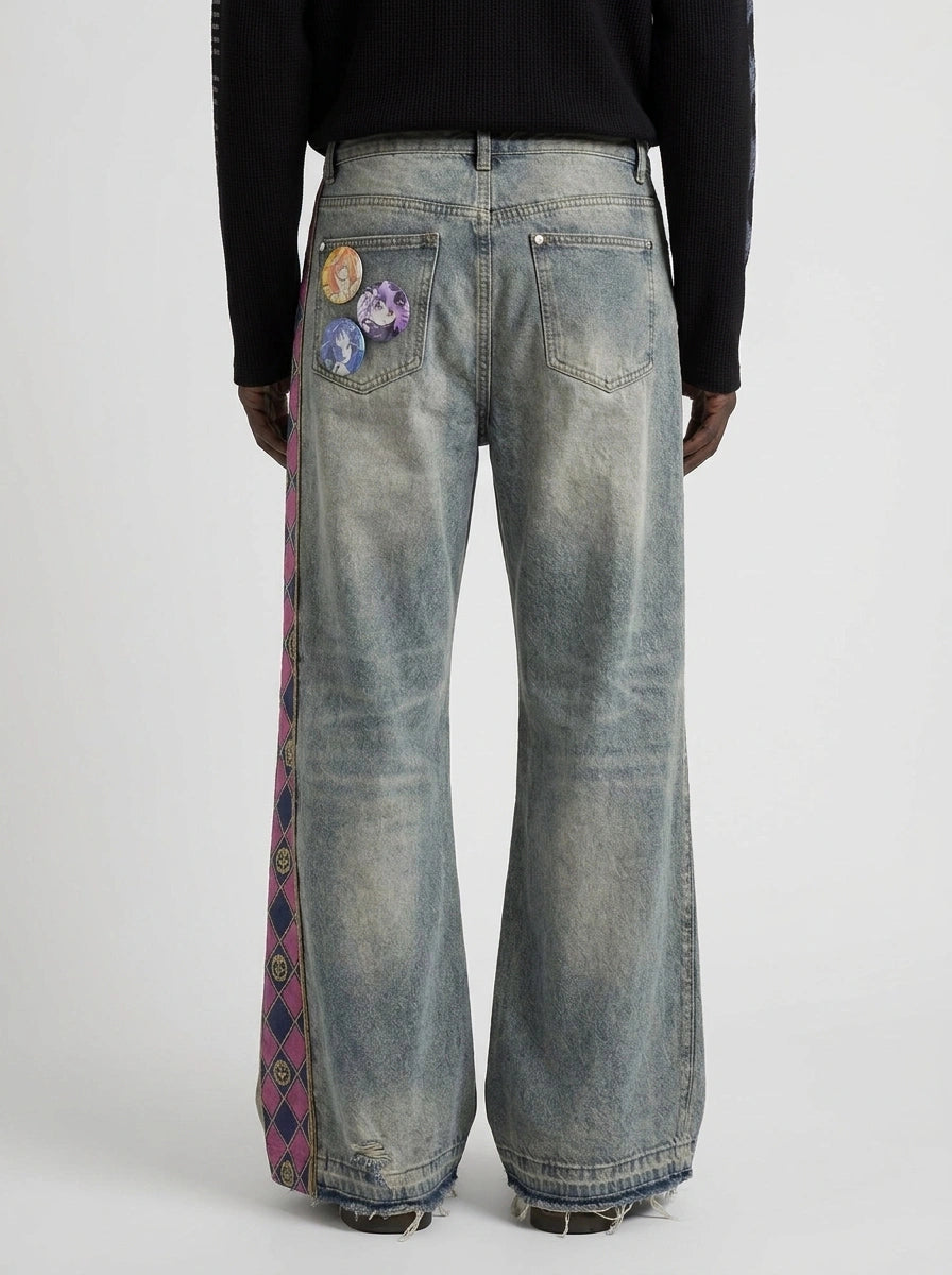 Graphic Zip-Off Panel Wide Leg Jeans in Light Wash