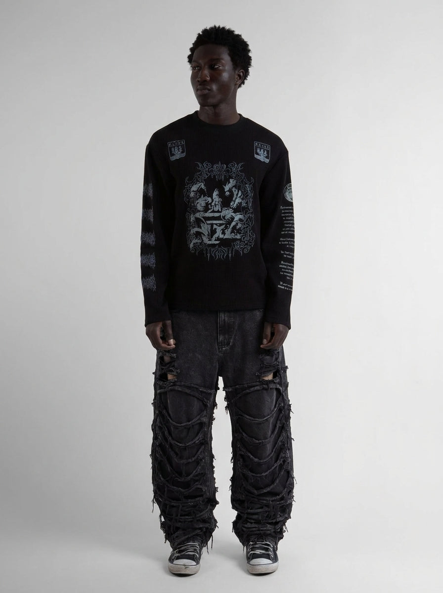 Riot Slash Distressed Baggy Jeans in Black Wash