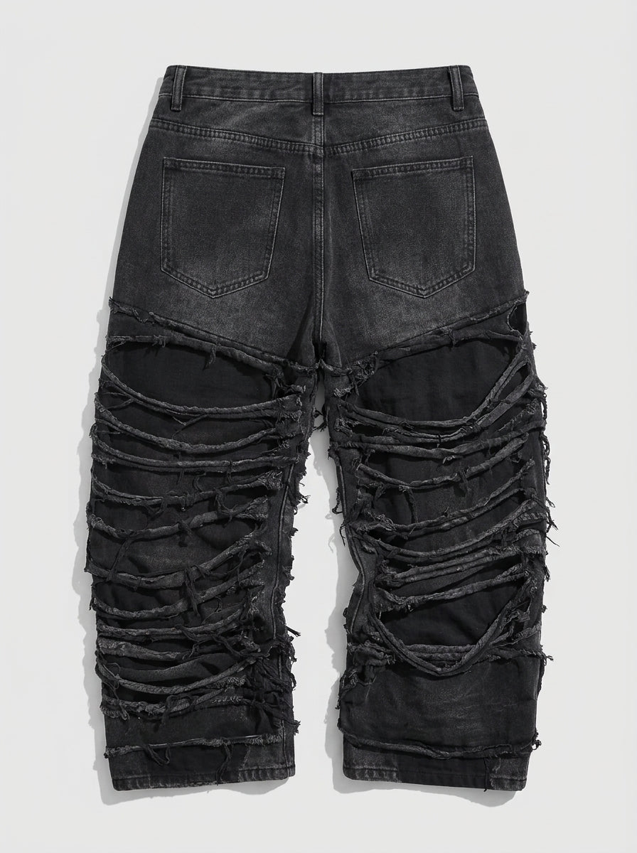 Riot Slash Distressed Baggy Jeans in Black Wash