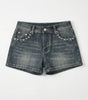 Y2K Low Waist Denim Shorts Wing Embroidered Print Washed Blue Streetwear — Riot Wing