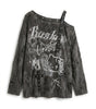 Y2K Off-Shoulder Long Sleeve Top Distressed Graphic Print Grey Grunge — Riot Distressed Graphic