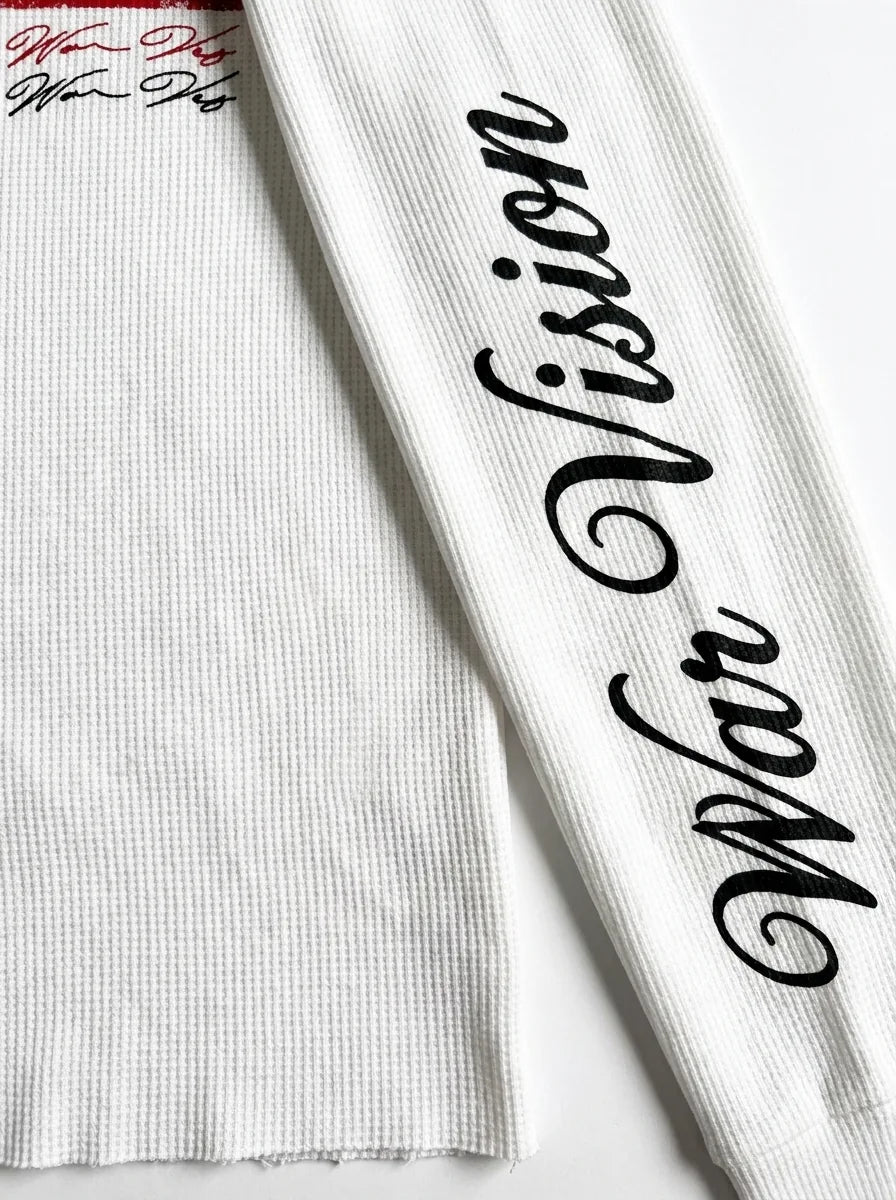 Y2K Oversized Long Sleeve Tee American Flag Graphic Script Sleeve White Streetwear — American Flag Script Sleeve
