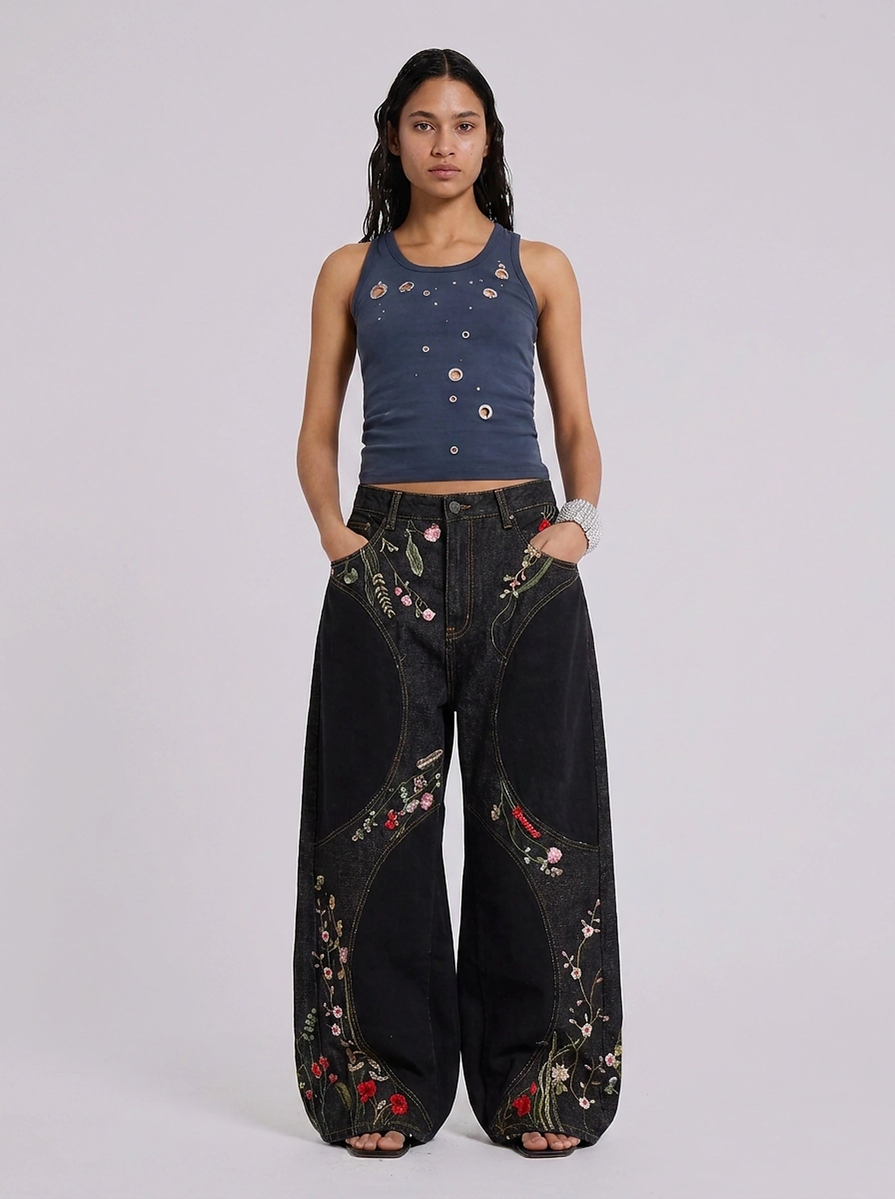 Midnight Bloom Baggy Jeans