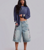 Blossom Trail Floral Embroidered Baggy Denim Jorts in Light Wash