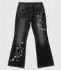 Midnight Blossom Floral Embroidered Low-Rise Flare Jeans in Washed Black