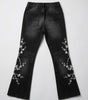 Midnight Blossom Floral Embroidered Low-Rise Flare Jeans in Washed Black