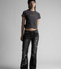 Midnight Blossom Floral Embroidered Low-Rise Flare Jeans in Washed Black
