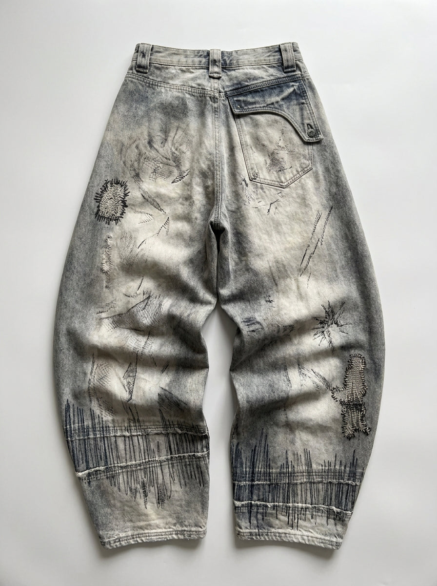 Glitch Fade Printed Baggy Jeans in Light Blue Wash