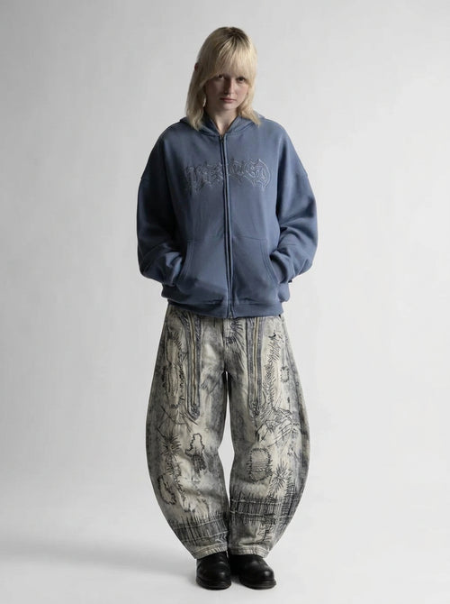 Glitch Fade Printed Baggy Jeans in Light Blue Wash