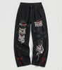 Crimson Bones Skeleton Graphic Baggy Jeans in Black Wash