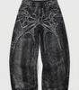 Venom Spider Embroidered Baggy Jorts in Black Grey Wash